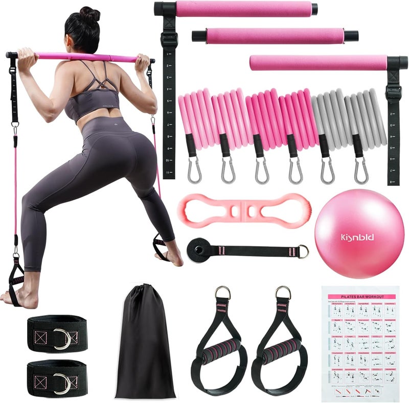 kisnbld Pilates Bar Kit with Resistance Bands, Multifunctional Pilates Bar with 3 Set Exercise Resistance Bands, Portable Pilates Equipment for Women Home Gym Yoga Workouts - Image 1